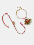 NVR Women & Men Set of 2 Pink Lotus Shape Kundan-Studded & Beaded Handcrafted Wraparound Rakhi Set With Roli Chawal | Grocsy