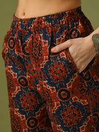 Myshka Women's Multi Printed Cotton Round Neck Party Tunic With Trousers Co-ord set | Grocsy