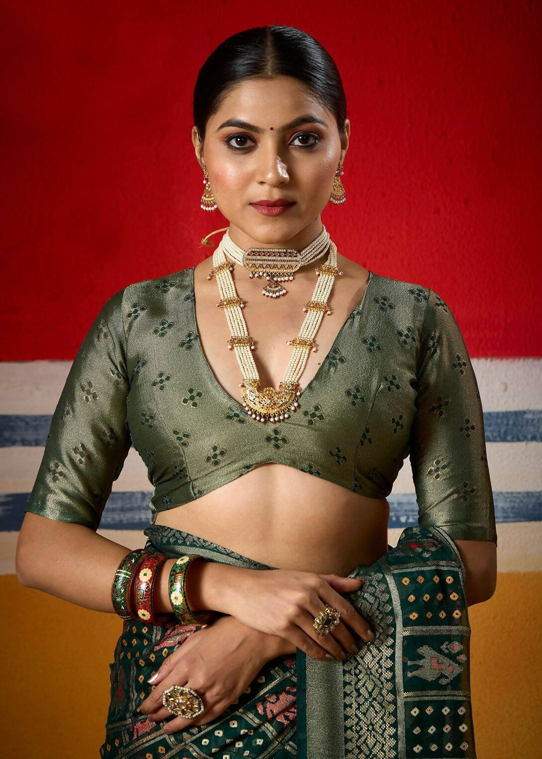 Joban Fashion Bottle Green Dull Moss Brasso Saree | Grocsy