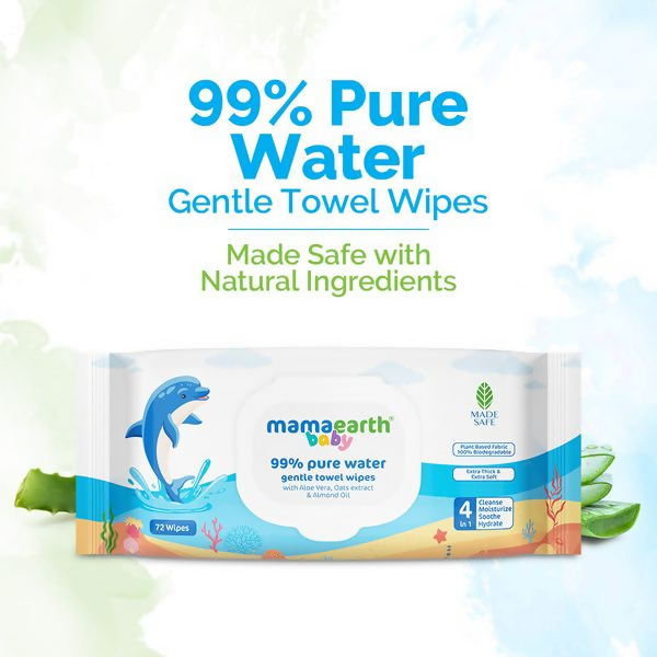 Mamaearth Baby 99% Pure Water Gentle Towel Wipes | Grocsy