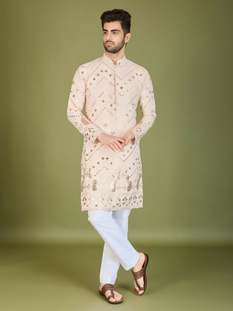 Vastranavya Ivory Exclusive Festival Wear Pure Viscose Rayon Embroidered Sequence Work Kurta | Grocsy