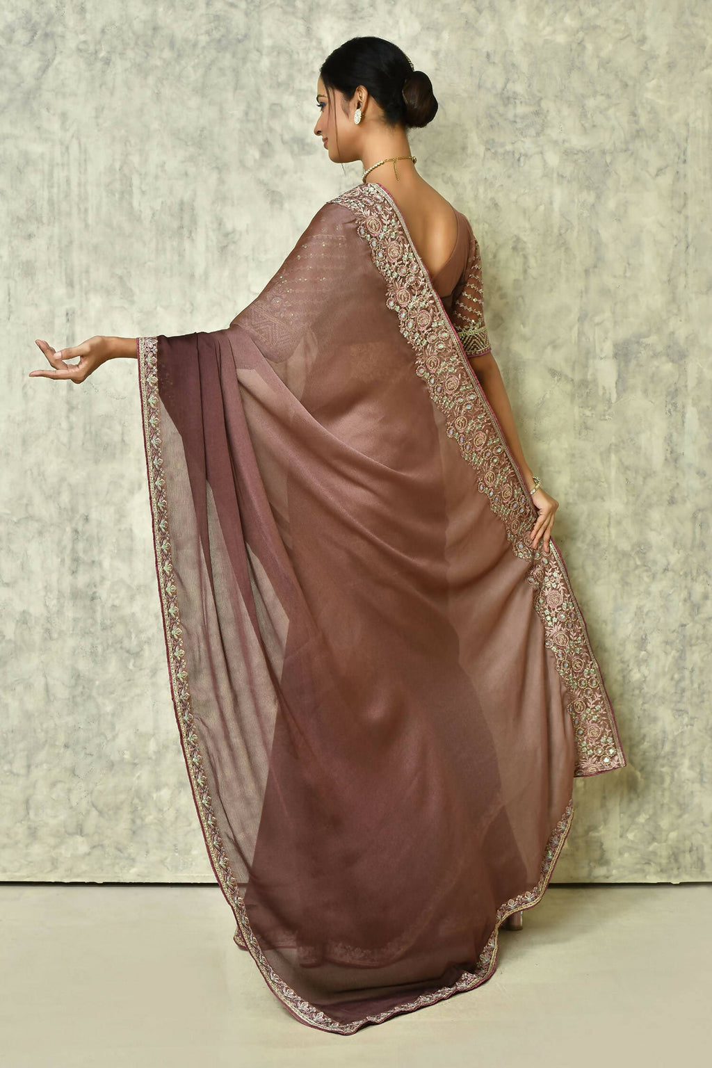 Brown Silk Plain Saree with Blouse Piece - Purvi | Grocsy