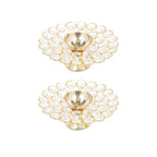 Tied Ribbons Set of 2 Gold-Toned Decorative Crystal Diyas | Grocsy