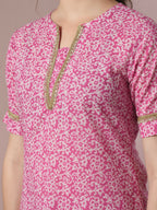 Myshka Women's Pink Printed Cotton Straight Party Kurta Set | Grocsy