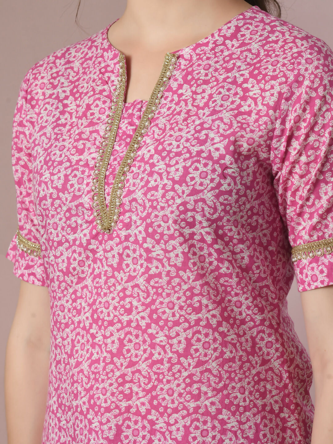 Myshka Women's Pink Printed Cotton Straight Party Kurta Set | Grocsy
