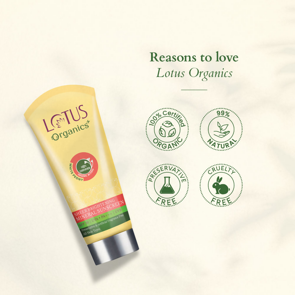 Lotus Organics Sheer Brightening Mineral Sunscreen SPF 50 PA +++ | Grocsy