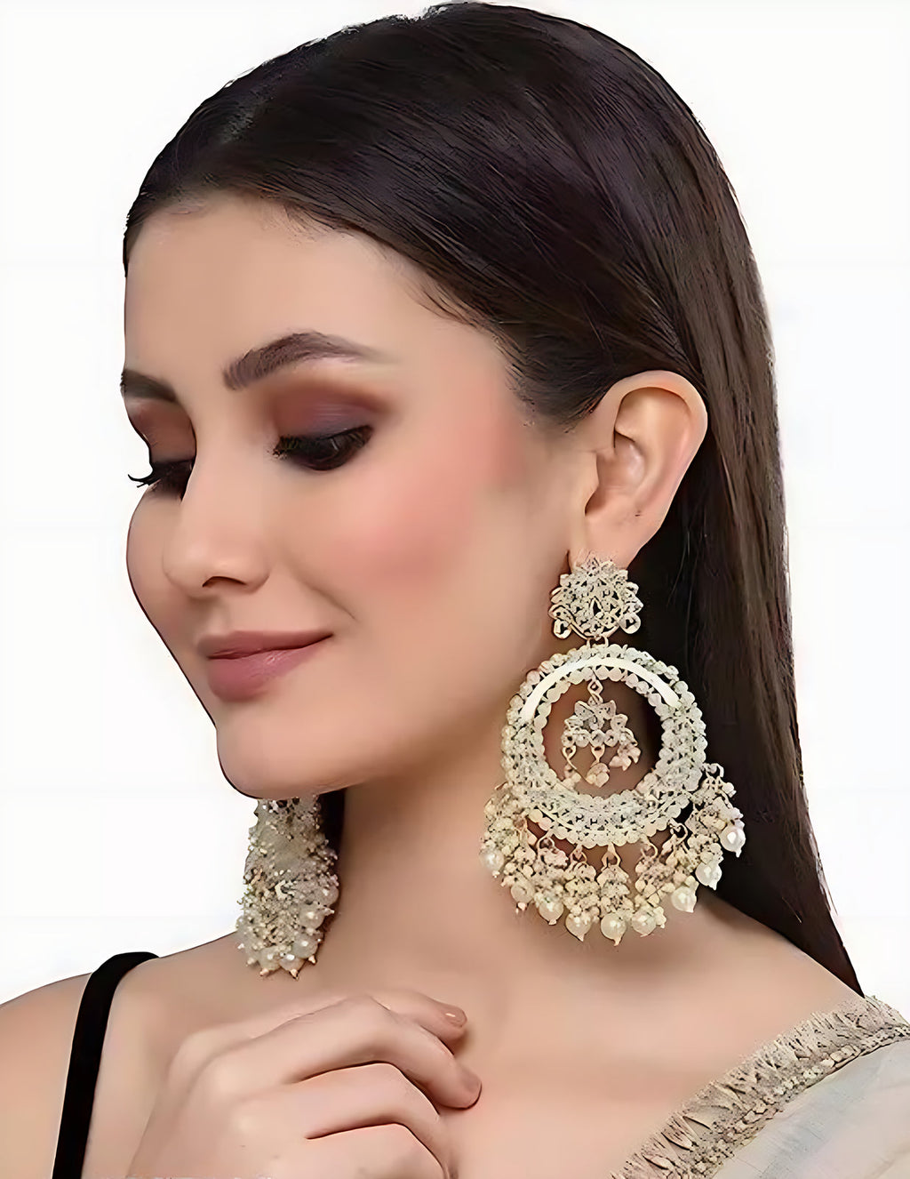 Jewel City Luxurious Pearl Chandelier Earrings - Traditional Indian Kundan Style Statement Jewelry for Wedding & Festive Wear | Grocsy