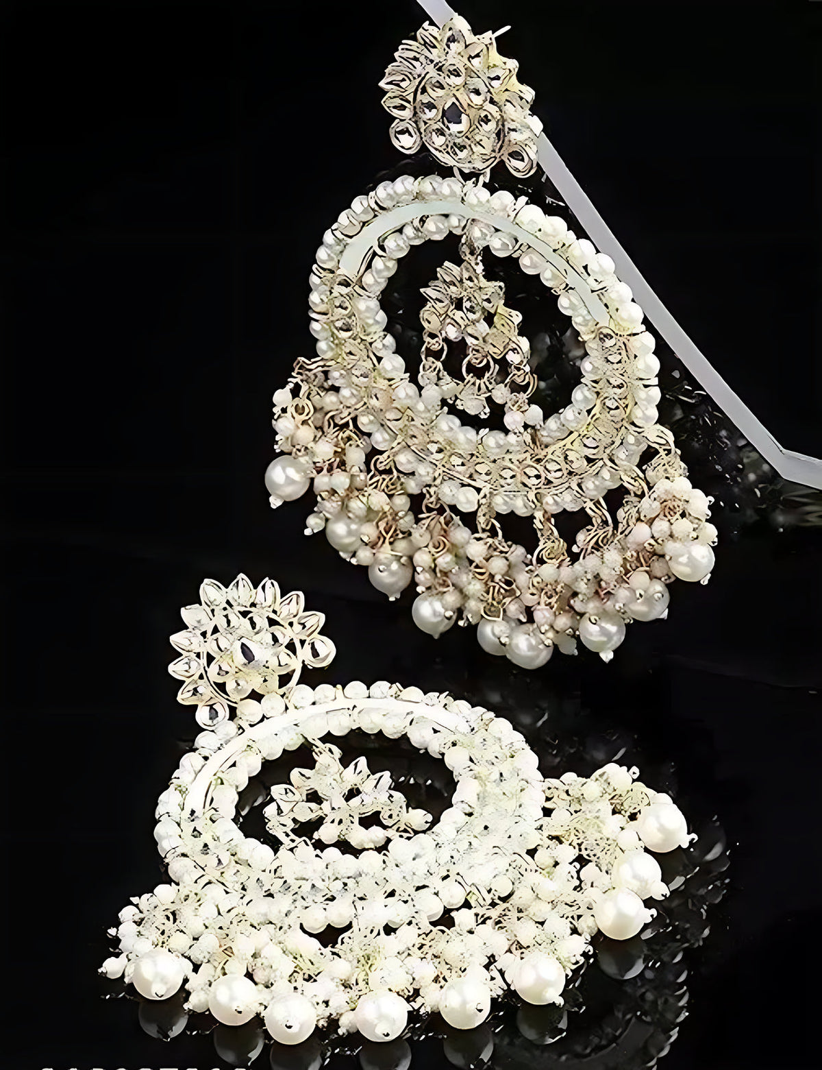 Jewel City Luxurious Pearl Chandelier Earrings - Traditional Indian Kundan Style Statement Jewelry for Wedding & Festive Wear | Grocsy