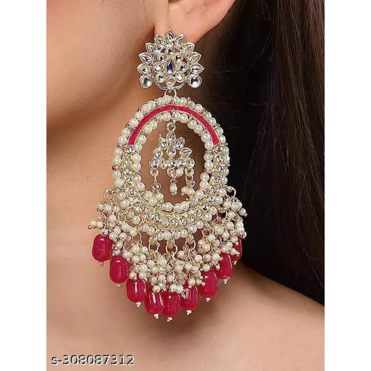 Jewel City Luxurious Pearl Chandelier Earrings - Traditional Indian Kundan Style Statement Jewelry for Wedding & Festive Wear | Grocsy