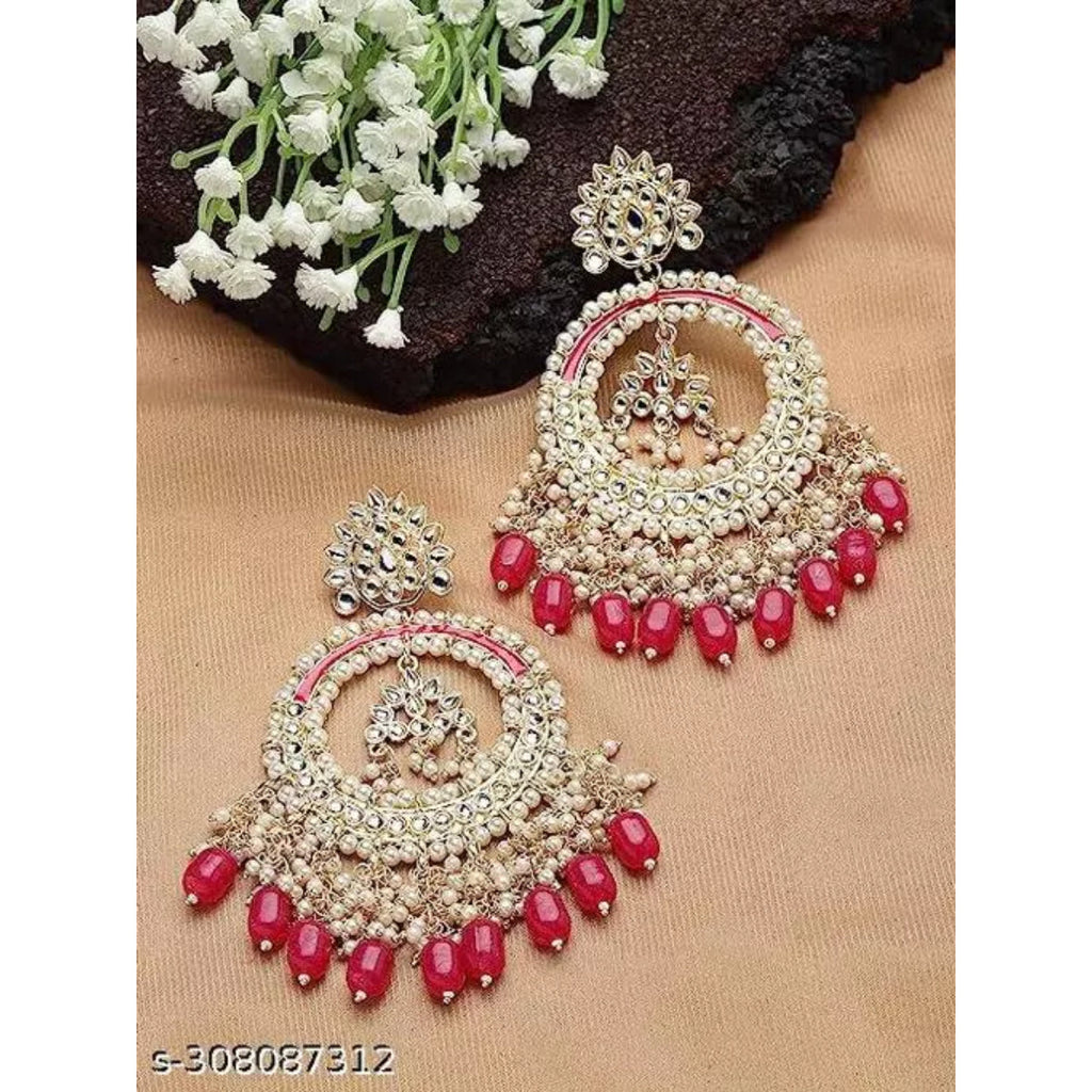 Jewel City Luxurious Pearl Chandelier Earrings - Traditional Indian Kundan Style Statement Jewelry for Wedding & Festive Wear | Grocsy