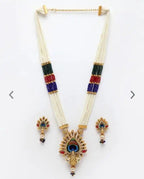 Jewel City Traditional Pearl Rani Haar with Peacock Pendant - Multicolor Beaded Wedding Necklace Set with Designer Earrings | Grocsy