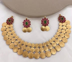 Jewel City Traditional Lakshmi Coin Necklace Set with Red Green Stones - Antique Gold Temple Jewelry for Indian Weddings and Festivals | Grocsy