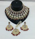 Jewel City Royal Kundan Bridal Jewelry Set - Maroon & Crystal Choker with Earrings & Maang Tikka | Grocsy