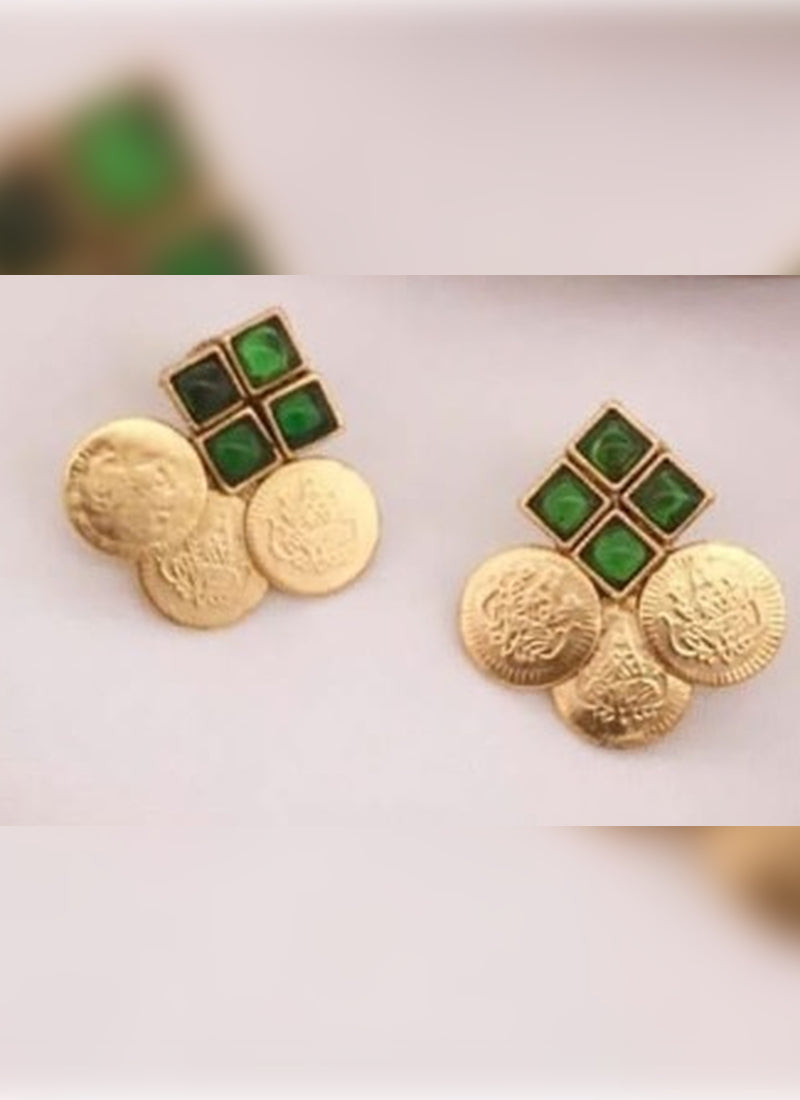 Jewel City Luxurious Temple Coin Necklace Set with Emerald Green Stones - Traditional South Indian Goddess Lakshmi Design Wedding Jewelry Collection | Grocsy
