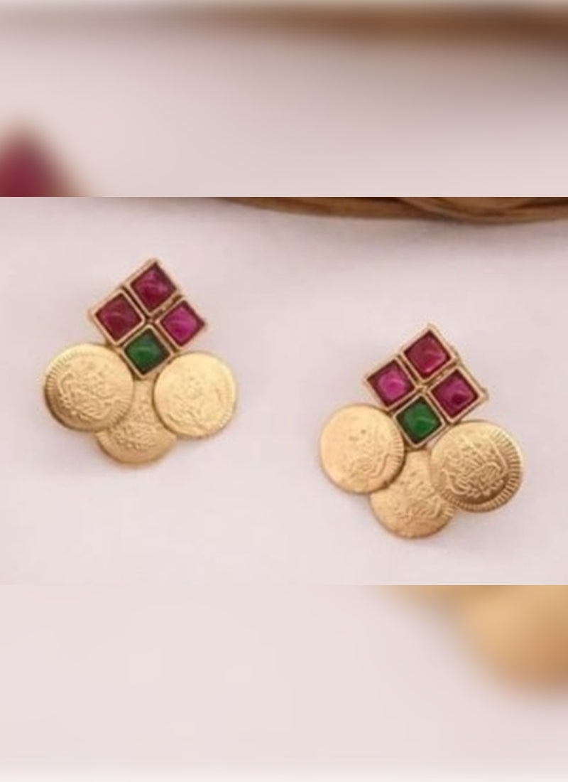 Jewel City Luxurious Temple Coin Necklace Set with Red Green Stones - Traditional South Indian Goddess Lakshmi Design Wedding Jewelry Collection | Grocsy