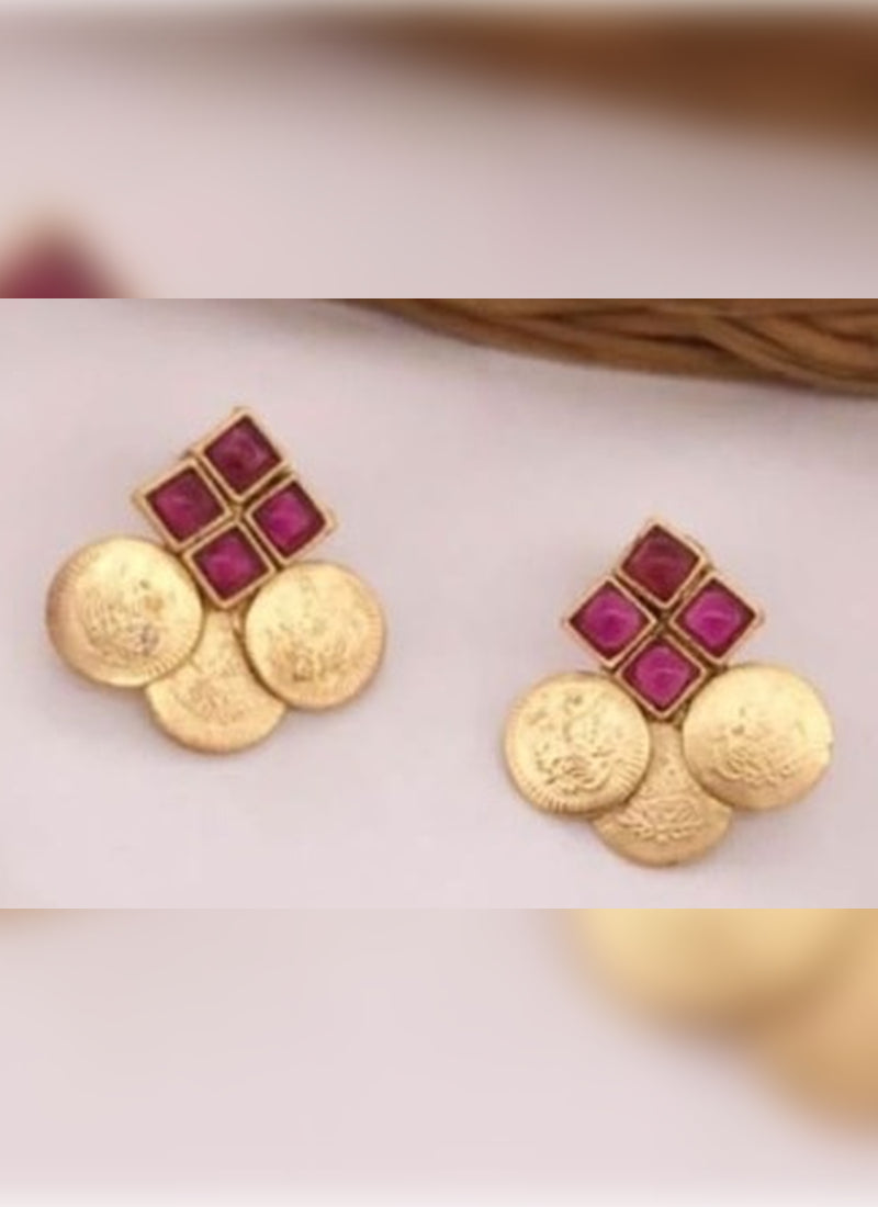 Jewel City Luxurious Temple Coin Necklace Set with Red Stones - Traditional South Indian Goddess Lakshmi Design Wedding Jewelry Collection | Grocsy