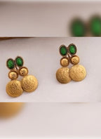 Jewel City Antique Gold Temple Coin Necklace Set with Emerald Green Stones - Traditional South Indian Multi-Row Bridal Jewelry Collection | Grocsy