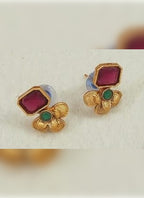 Jewel City Antique Gold Ruby Green Floral Choker Set - Adjustable Designer Necklace with Pearl Tassels - Traditional Indian Wedding Jewelry Collection | Grocsy