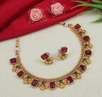 Jewel City Antique Gold Ruby Green Floral Choker Set - Adjustable Designer Necklace with Pearl Tassels - Traditional Indian Wedding Jewelry Collection | Grocsy