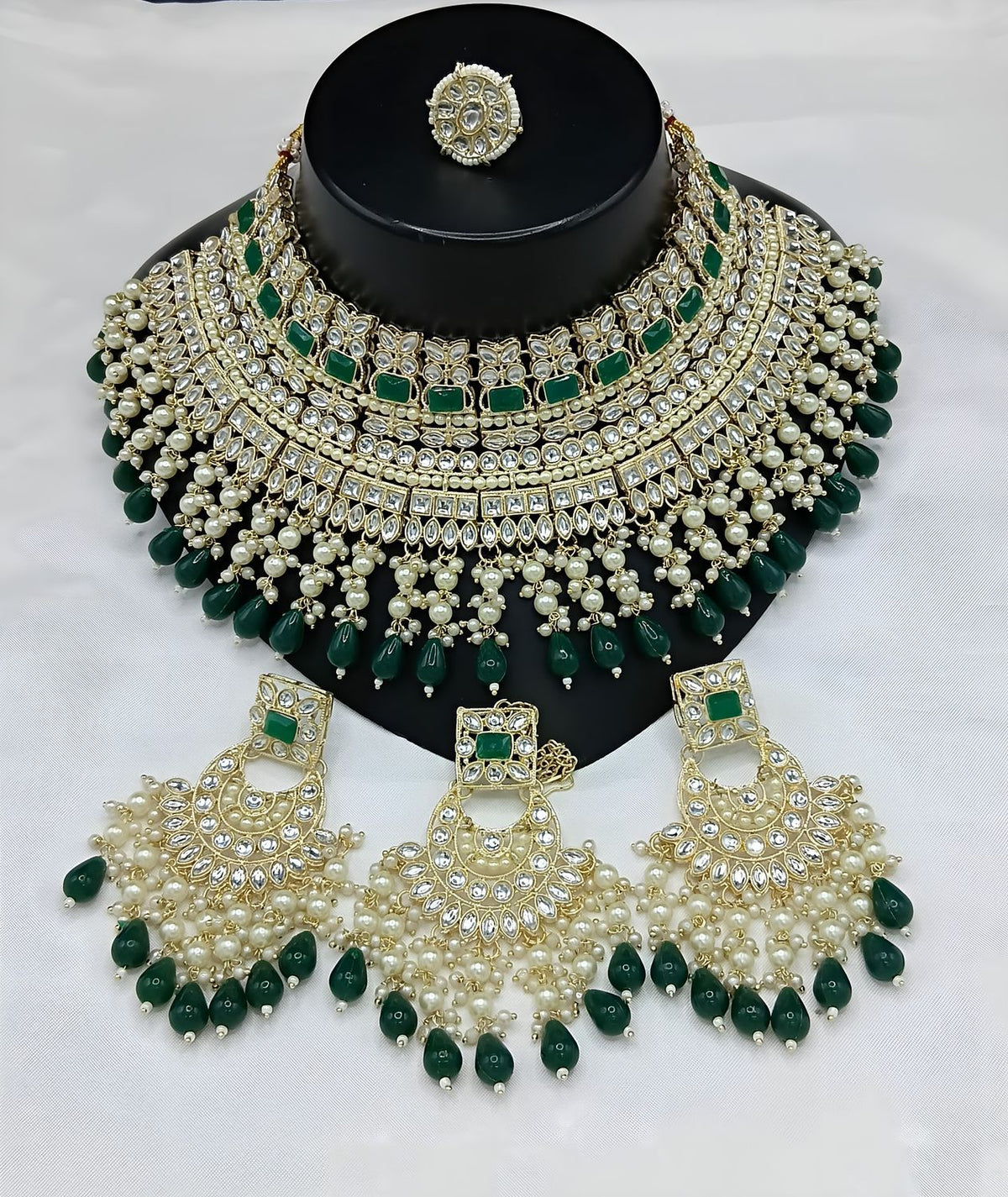 Jewel City Royal Pearl and Crystal Choker Set - Gold-Plated Wedding Jewelry with Earrings and Ring | Grocsy