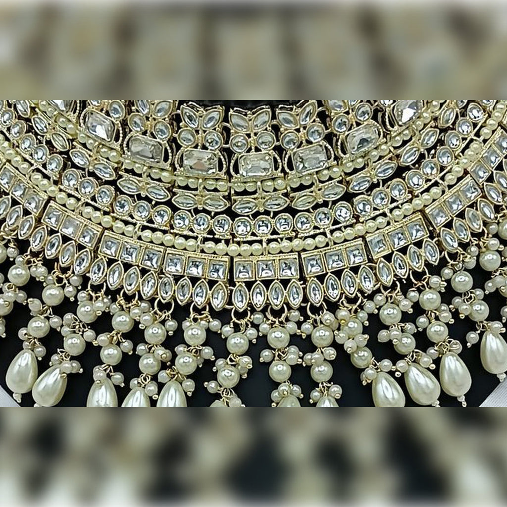 Jewel City Royal Pearl and Crystal Choker Set - Gold-Plated Wedding Jewelry with Earrings and Ring | Grocsy