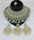 Jewel City Royal Pearl and Crystal Choker Set - Gold-Plated Wedding Jewelry with Earrings and Ring | Grocsy