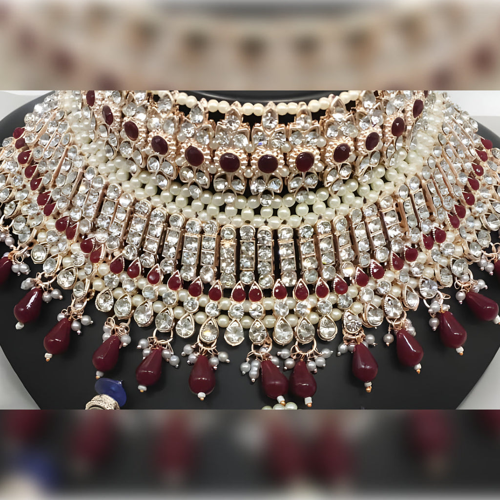 Jewel City Traditional Temple Lakshmi Long Necklace Set with Pearl Drops - Antique Gold South Indian Wedding Jewelry with Matching Earrings | Grocsy