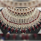 Jewel City Traditional Temple Lakshmi Long Necklace Set with Pearl Drops - Antique Gold South Indian Wedding Jewelry with Matching Earrings | Grocsy