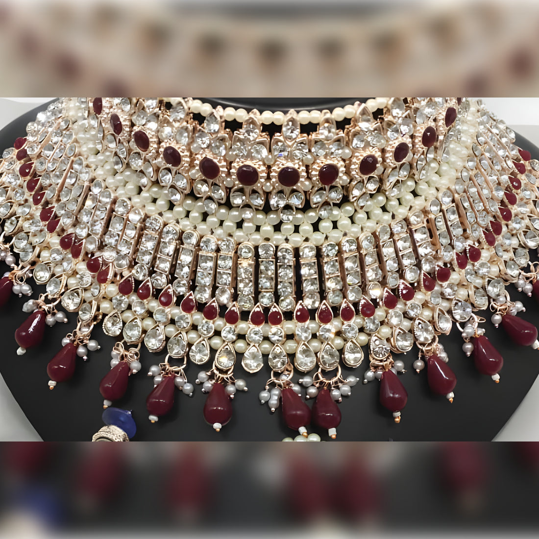 Jewel City Traditional Temple Lakshmi Long Necklace Set with Pearl Drops - Antique Gold South Indian Wedding Jewelry with Matching Earrings | Grocsy