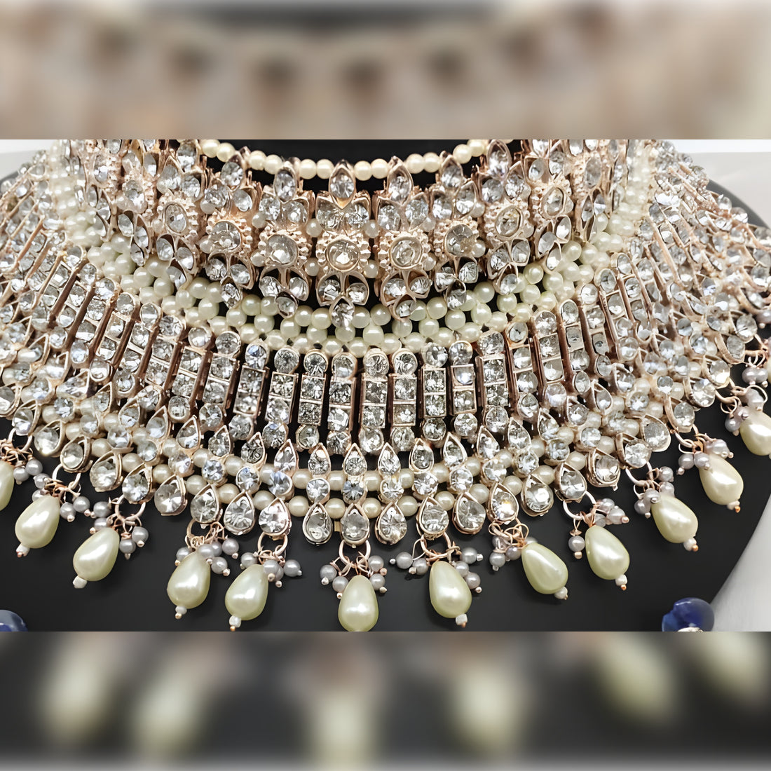 Jewel City Luxury White Crystal Choker Set - Rose Gold-Plated Bridal Jewelry with Pearl Accents | Grocsy