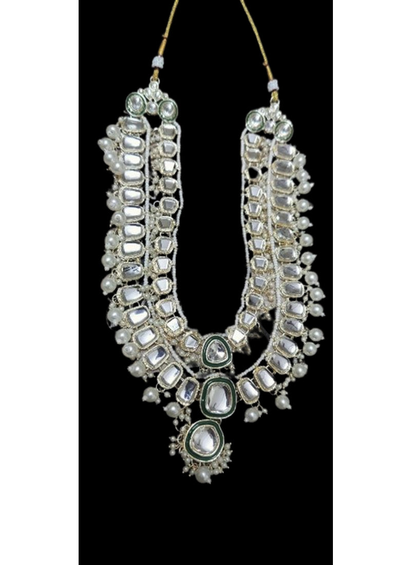 Jewel City Royal Polki Kundan Necklace Set with White Accents - Vintage-Inspired Bridal Collection | Grocsy