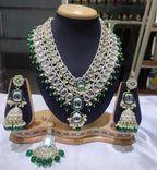 Jewel City Royal Polki Kundan Necklace Set with Green Emerald Accents - Vintage-Inspired Bridal Collection | Grocsy