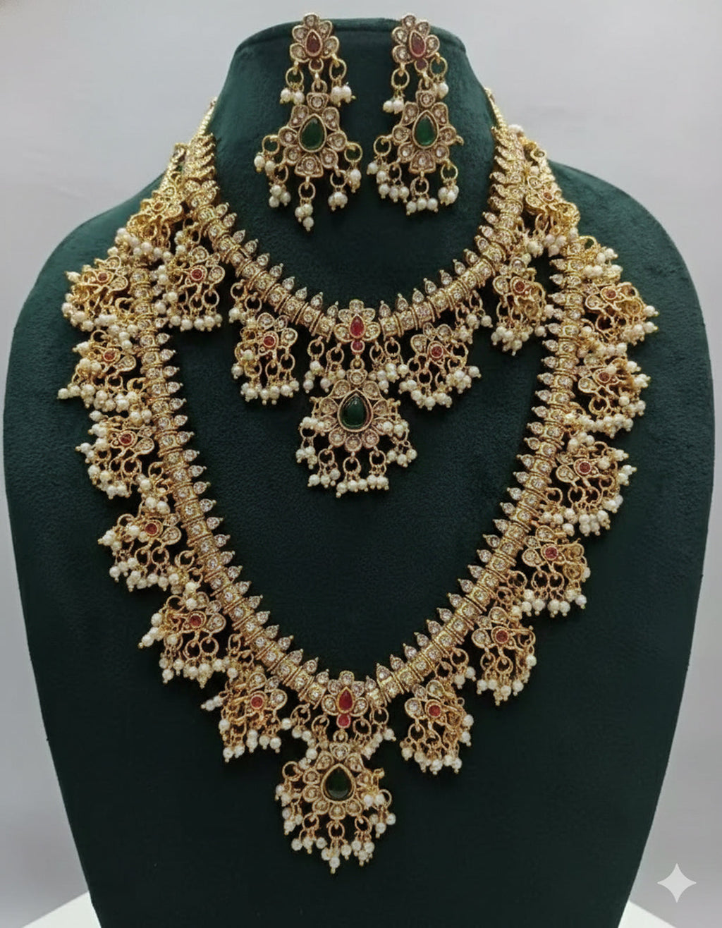 Jewel City Gold-Plated Kundan Bridal Necklace Set with Long Haram & Earrings  | Grocsy