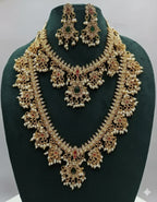 Jewel City Gold-Plated Kundan Bridal Necklace Set with Long Haram & Earrings  | Grocsy