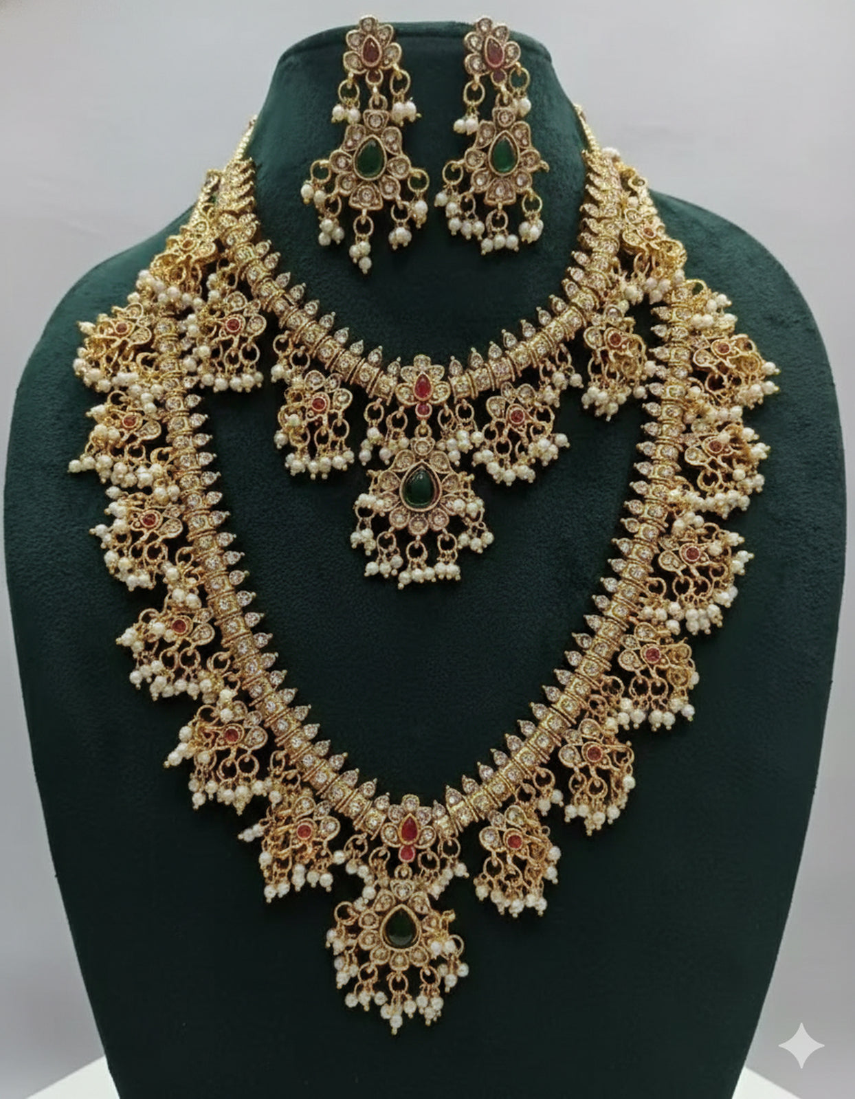 Jewel City Gold-Plated Kundan Bridal Necklace Set with Long Haram & Earrings  | Grocsy