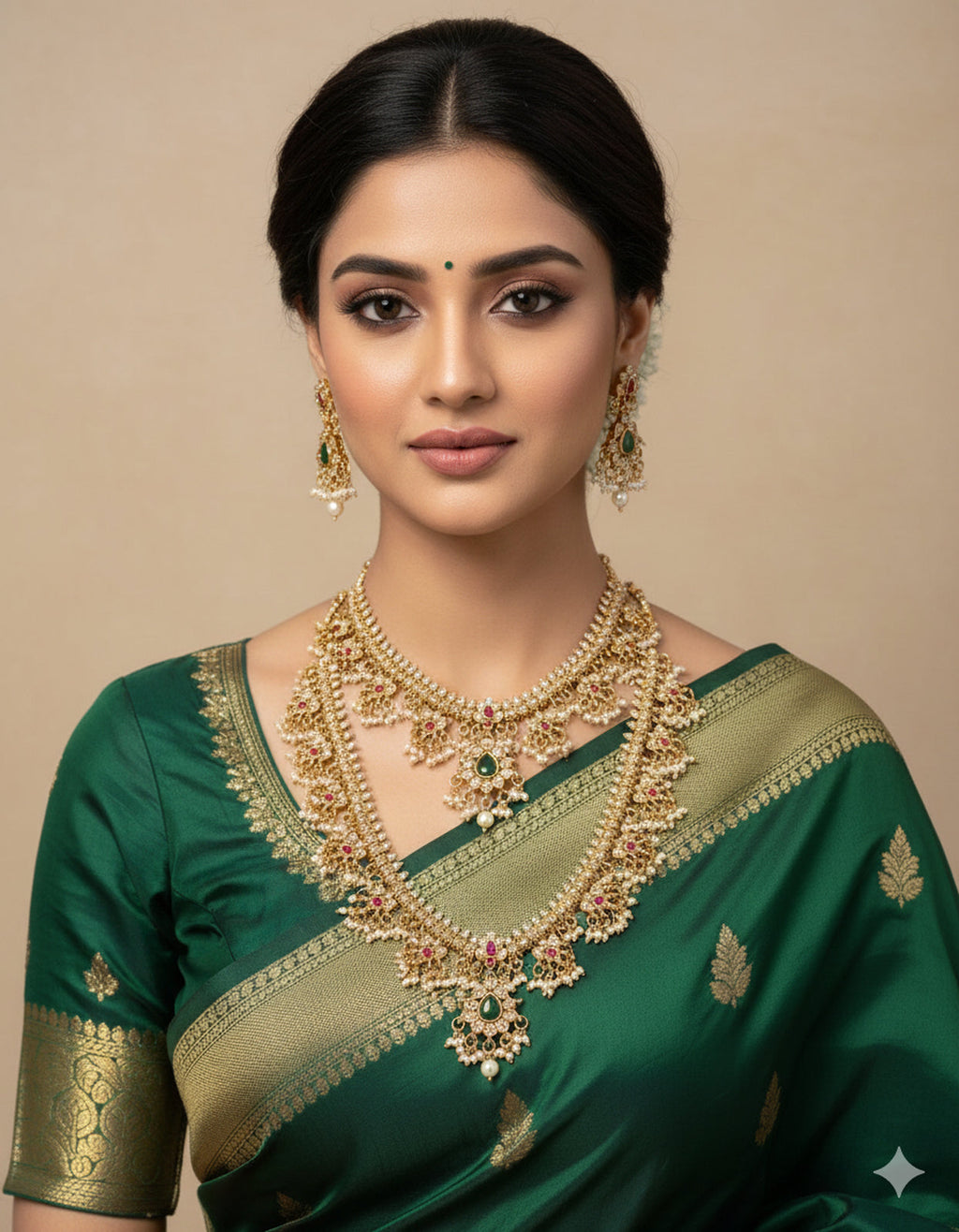 Jewel City Gold-Plated Kundan Bridal Necklace Set with Long Haram & Earrings  | Grocsy