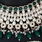 Jewel City Royal Green Kundan & Pearl Bridal Jewelry Set-Luxury Choker Necklace Earrings & Maang Tikka-Ethnic Wedding & Party Wear | Grocsy