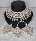 Jewel City Elegant White Kundan & Pearl Bridal Jewelry Set-Luxury Choker Necklace Earrings & Maang Tikka-Ethnic Wedding & Party Wear | Grocsy