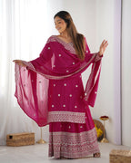 Joban Fashion Pink Kurta Set Silk Sequins , Zari, Coding & Thread Embroidered work | Grocsy
