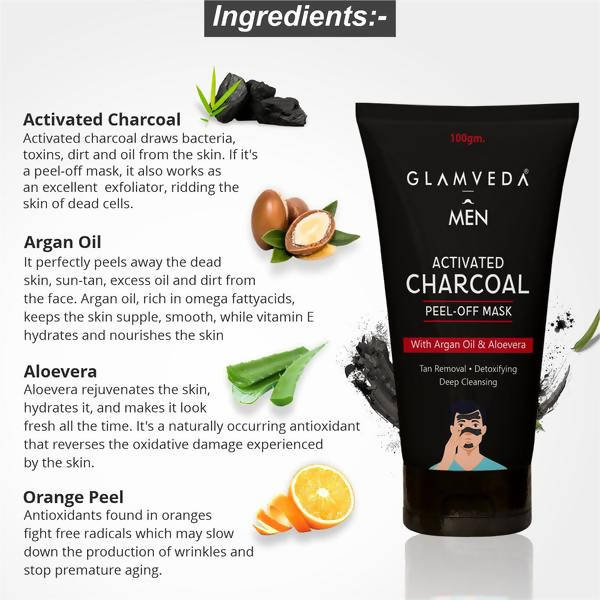Glamveda Men Activated Charcoal Peel Off Mask | Grocsy