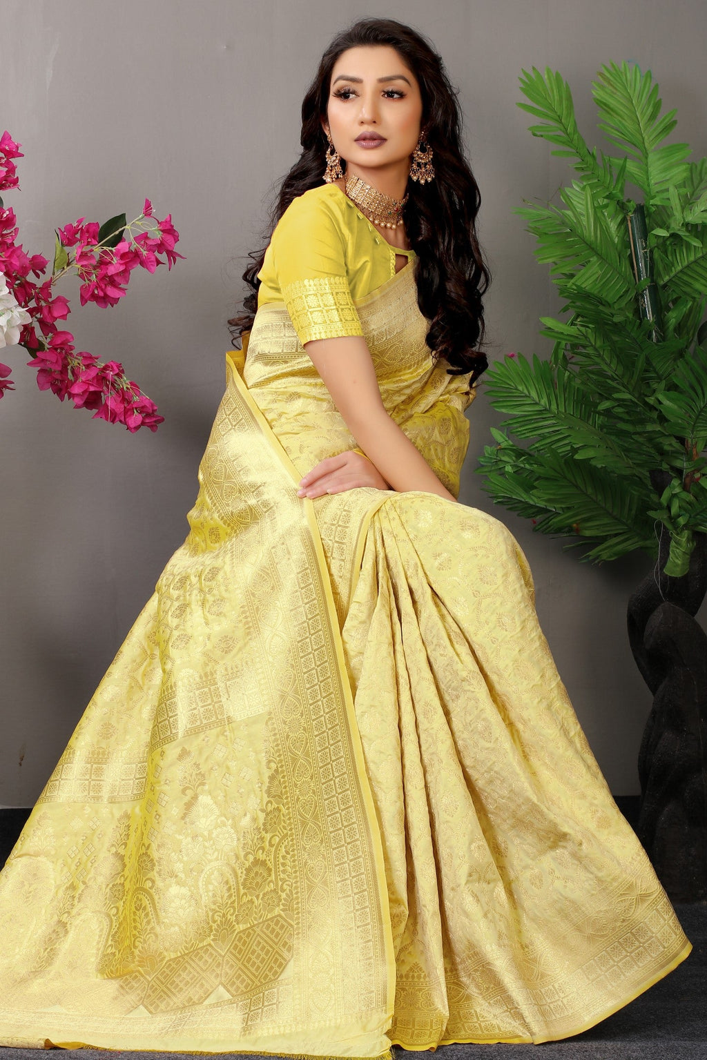 Anaita Cream Woven Design Pure Silk Banarasi Saree With Blouse | Grocsy
