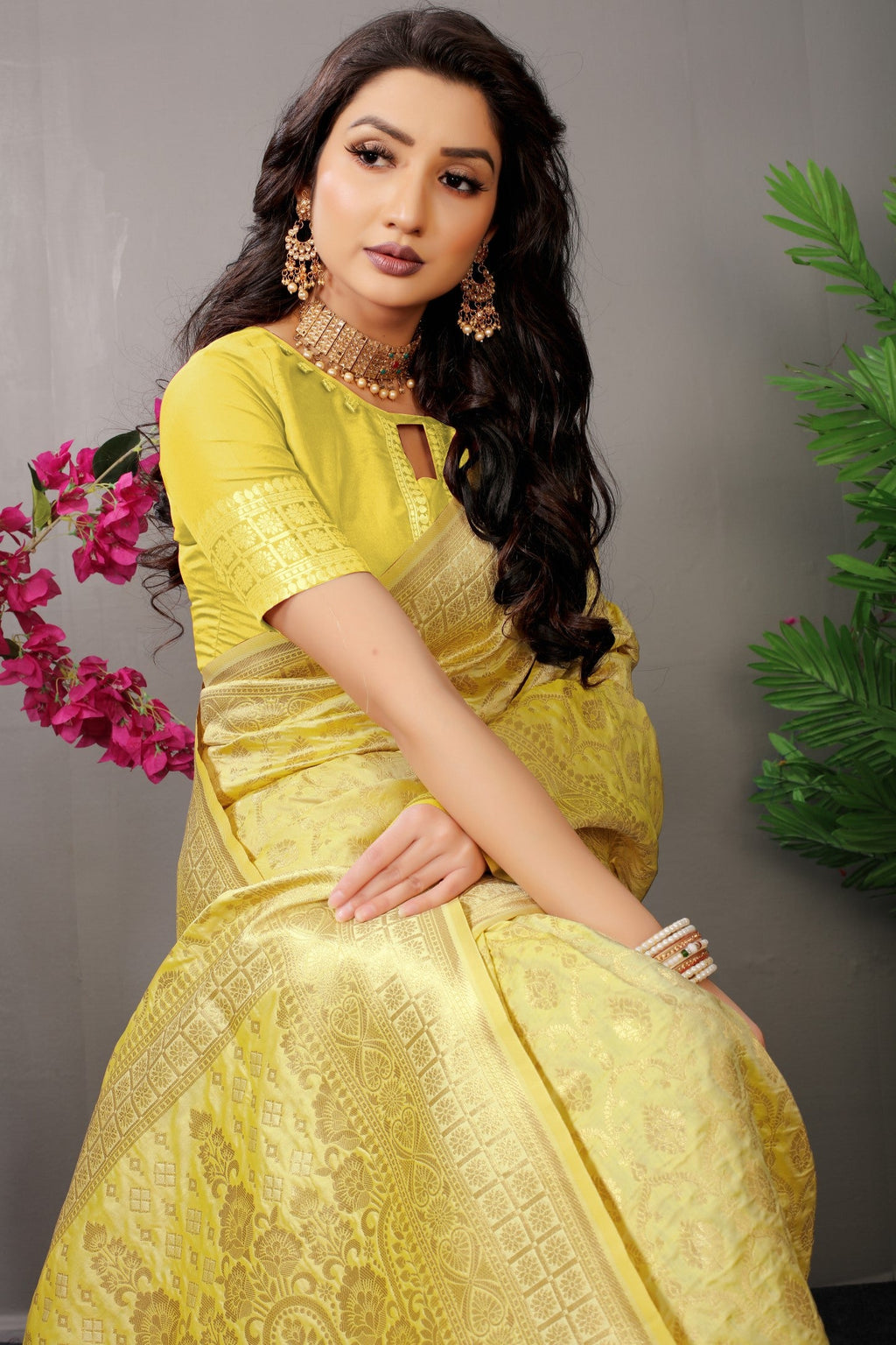 Anaita Cream Woven Design Pure Silk Banarasi Saree With Blouse | Grocsy