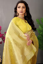 Anaita Cream Woven Design Pure Silk Banarasi Saree With Blouse | Grocsy