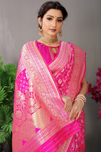 Anaita Pink Woven Design Pure Silk Banarasi Saree With Blouse | Grocsy