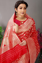 Anaita Red Woven Design Pure Silk Banarasi Saree With Blouse | Grocsy