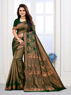 Vedant Vastram Litchi Silk Designer Banarasi Saree - Green | Grocsy