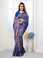 Vedant Vastram Litchi Silk Designer Banarasi Saree - Blue | Grocsy