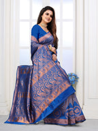 Vedant Vastram Litchi Silk Designer Banarasi Saree - Blue | Grocsy