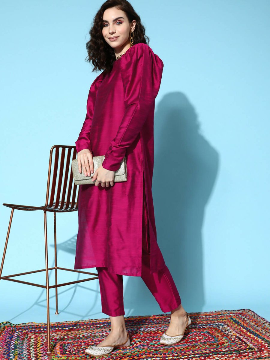Ahalyaa Women's Traditional wear Kurta Set - Burgundy | Grocsy