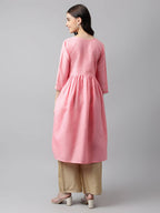 Pink Poly Cotton Solid Nayra Cut Kurta - Tirtha | Grocsy